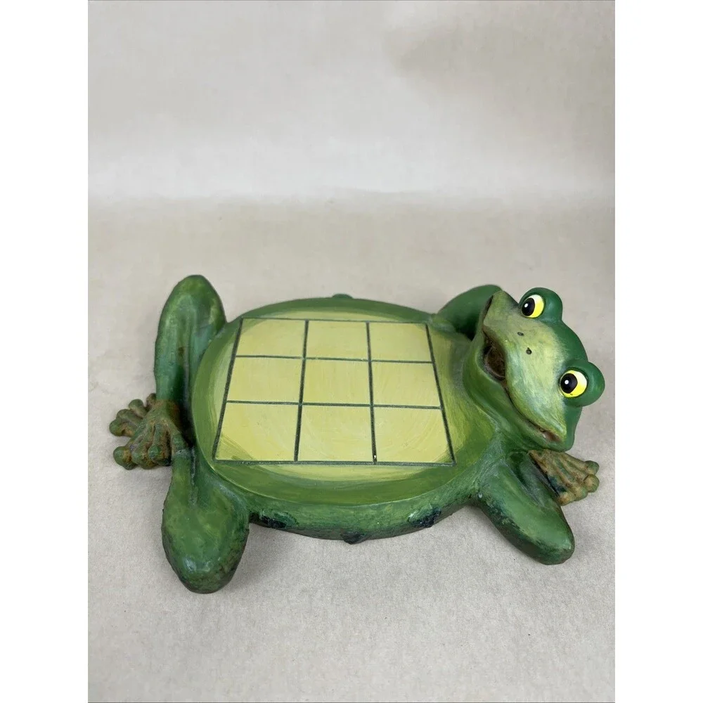 Rare VTG Hand Painted Tic Tac Toe Game‎ Frog Pad w/Butterfly & Dragonfly Pieces
